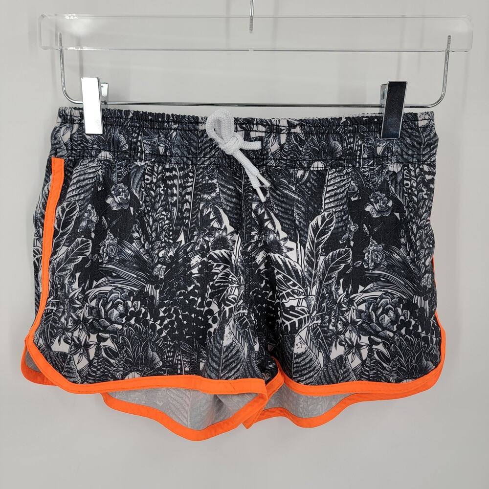 Maamgic Swim Shorts Womens Medium Black White Orange Tropical Print